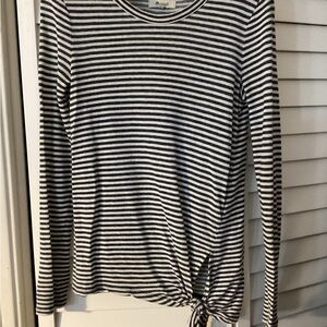Madewell Women’s Dark Blue & White Striped Long Sleeve Top w Front Knot size XS